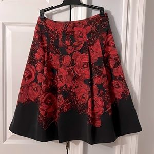 Red rose flower black right below the knee skirt